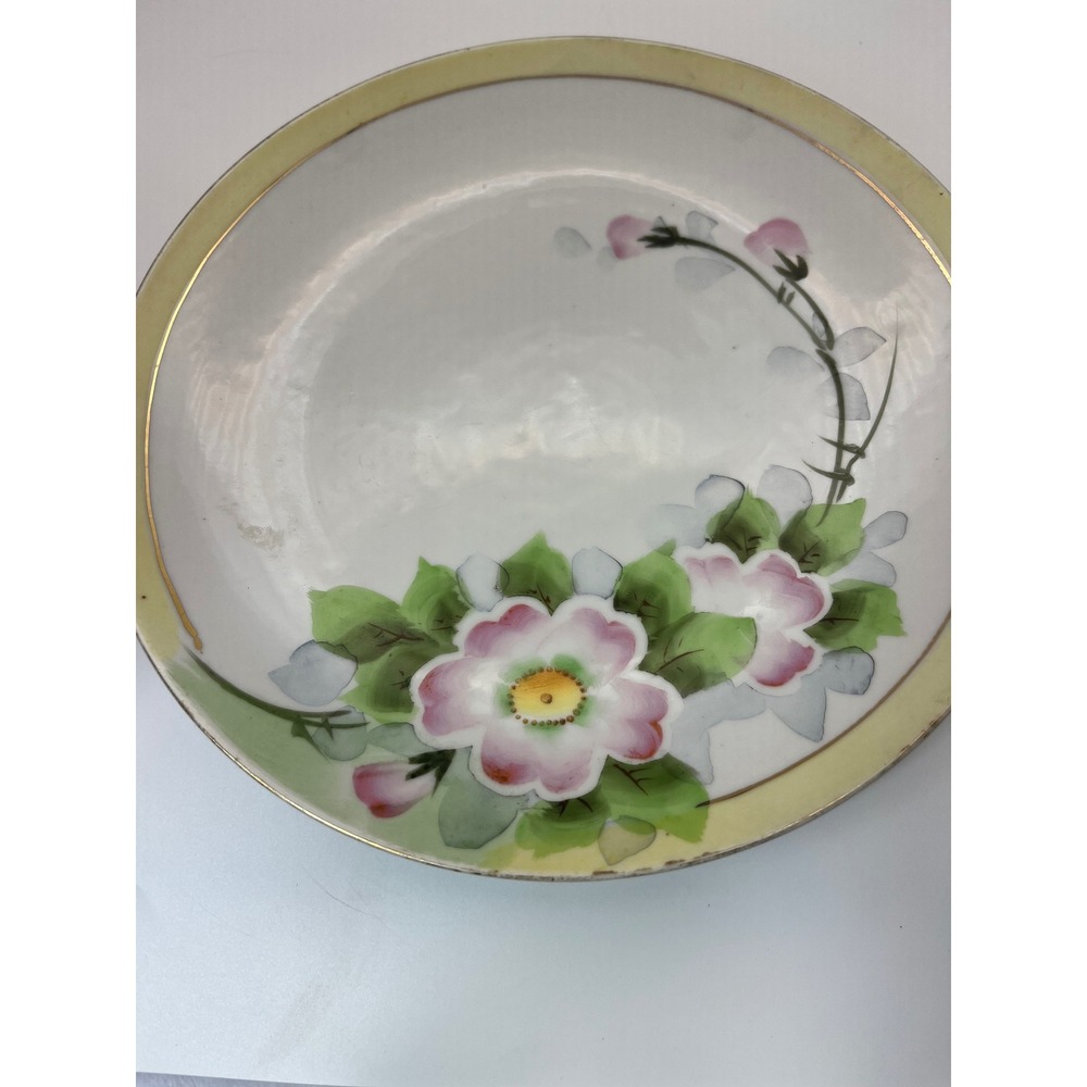 Nippon Floral Plate Unisex 7.5in White Good Antique Hand Painted Wild Rose Crown